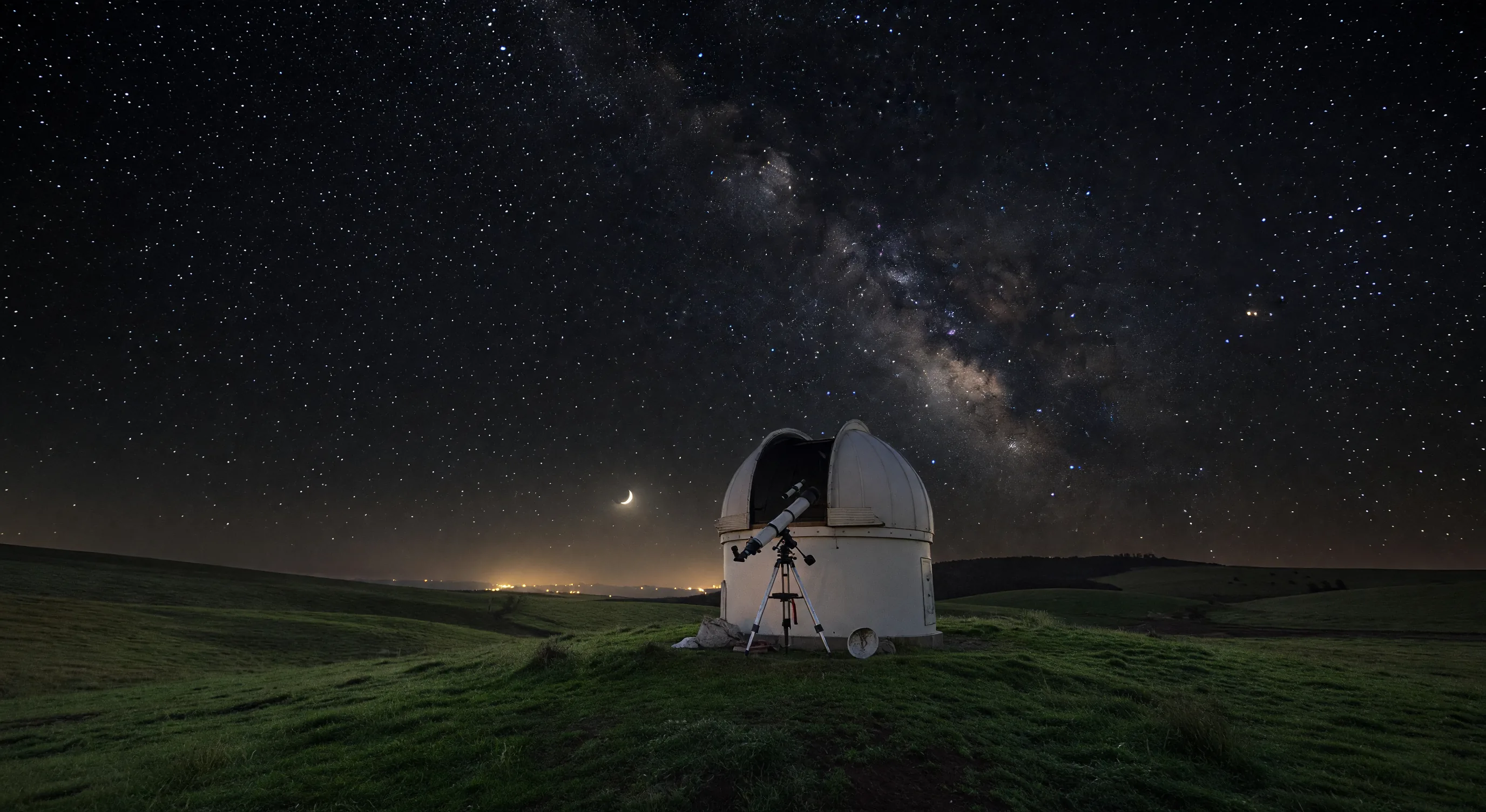 Amateur observatory dome open under the stars near Istanbul